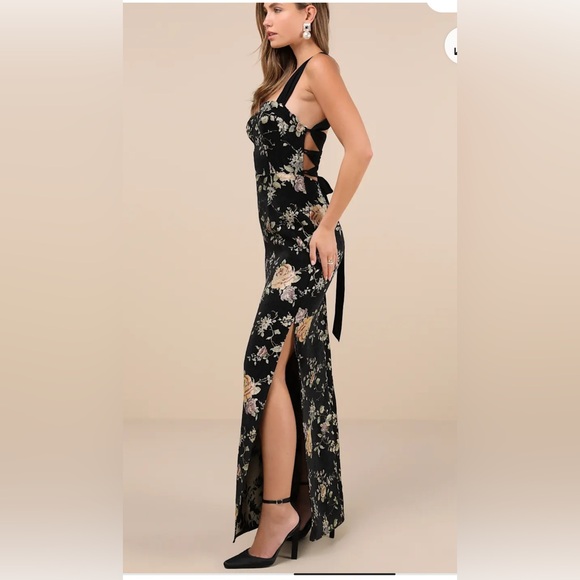 NWT Lulu's Black Floral Dress Large - Picture 1 of 12